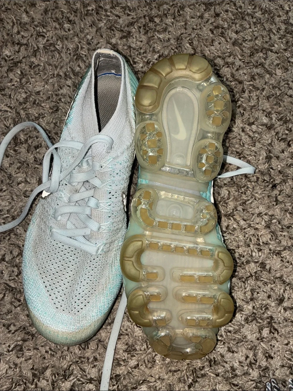 Nike Women's Teal and White VaporMax Flyknit Sneakers